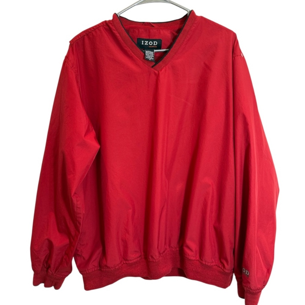 IZOD XFG Red V Neck Pull Over Vented Windbreaker Mens Sz M